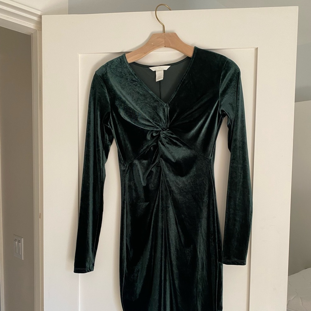 Forest Green Velour Maternity Dress